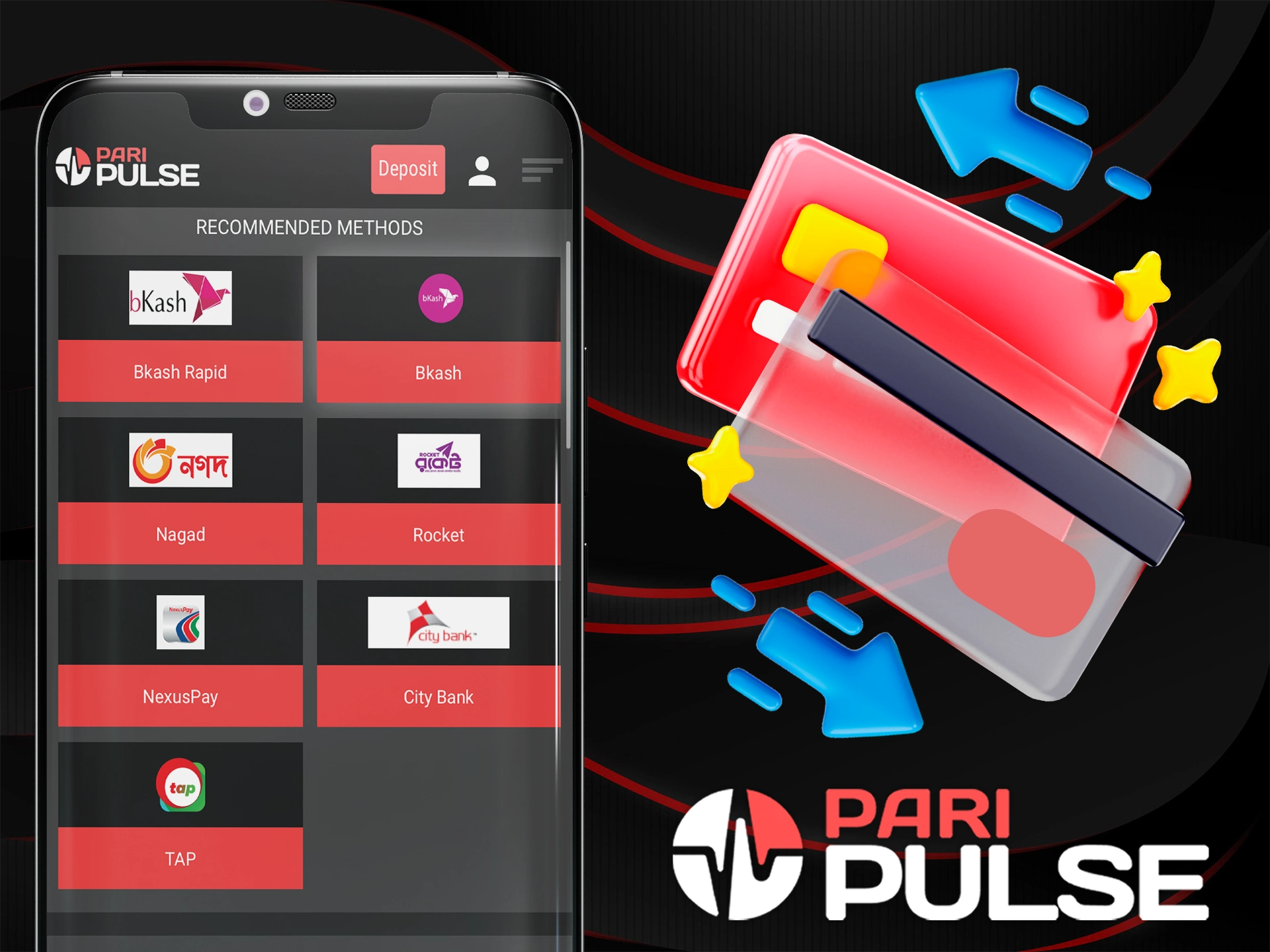 Make and withdraw deposits on the PariPulse mobile app.