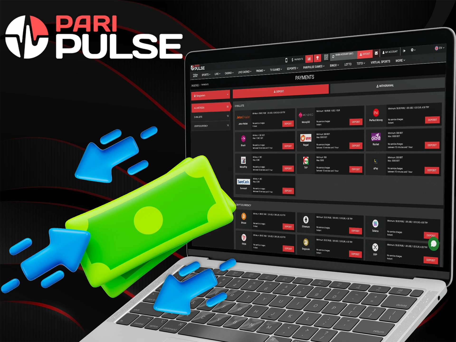Learn how to deposit and withdraw and PariPulse Casino.