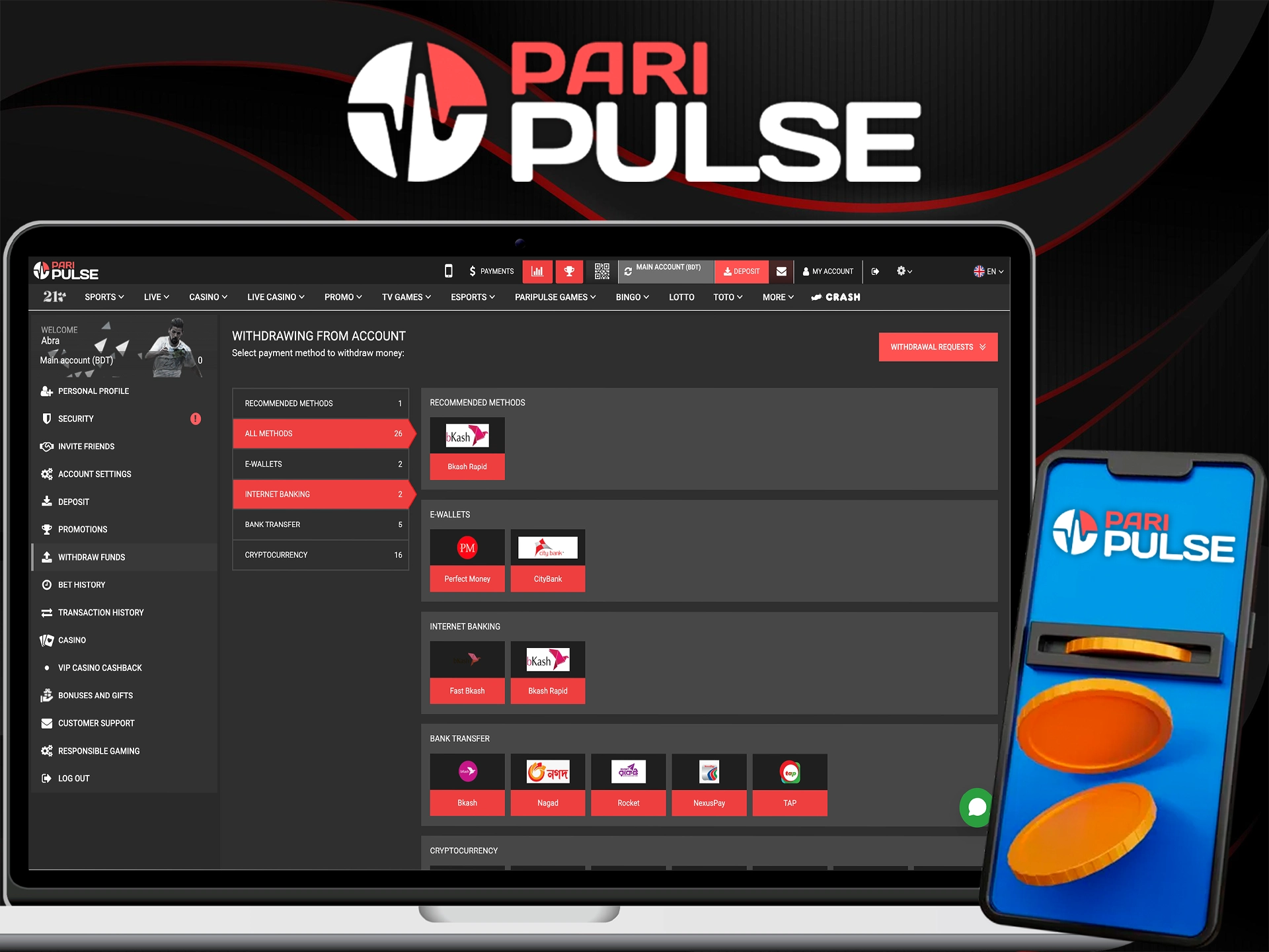Find out how to withdraw your winnings at PariPulse Casino.