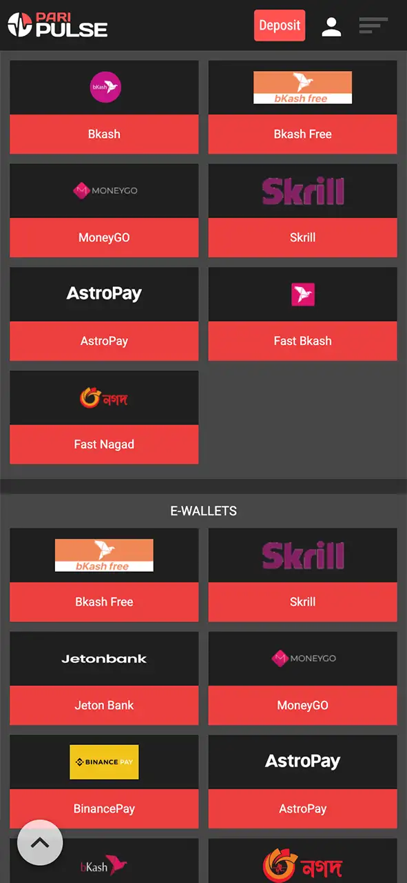 Make a deposit and begin playing with extra rewards on PariPulse.