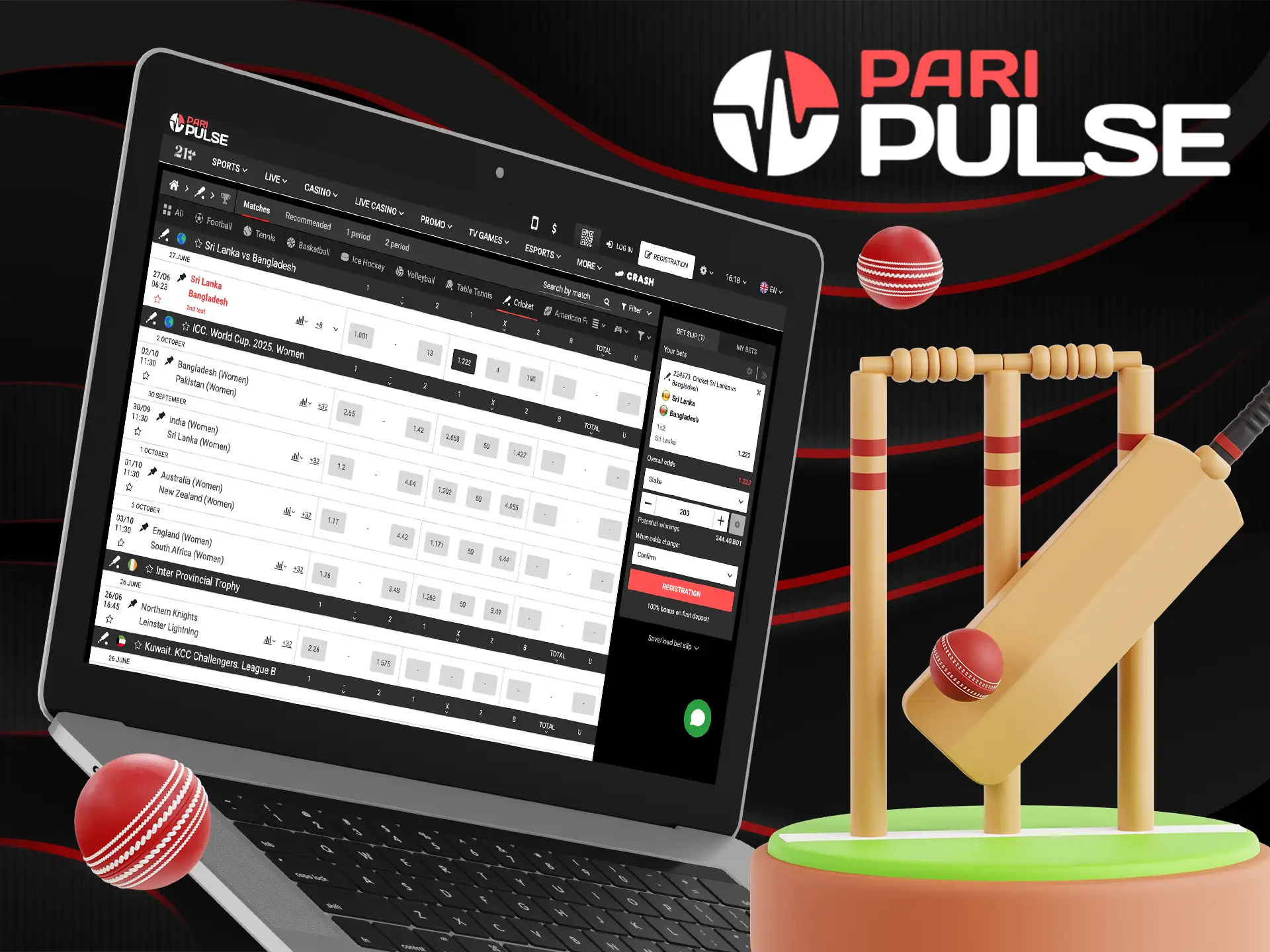 Bet on cricket matches and tournaments at PariPulse Bangladesh.